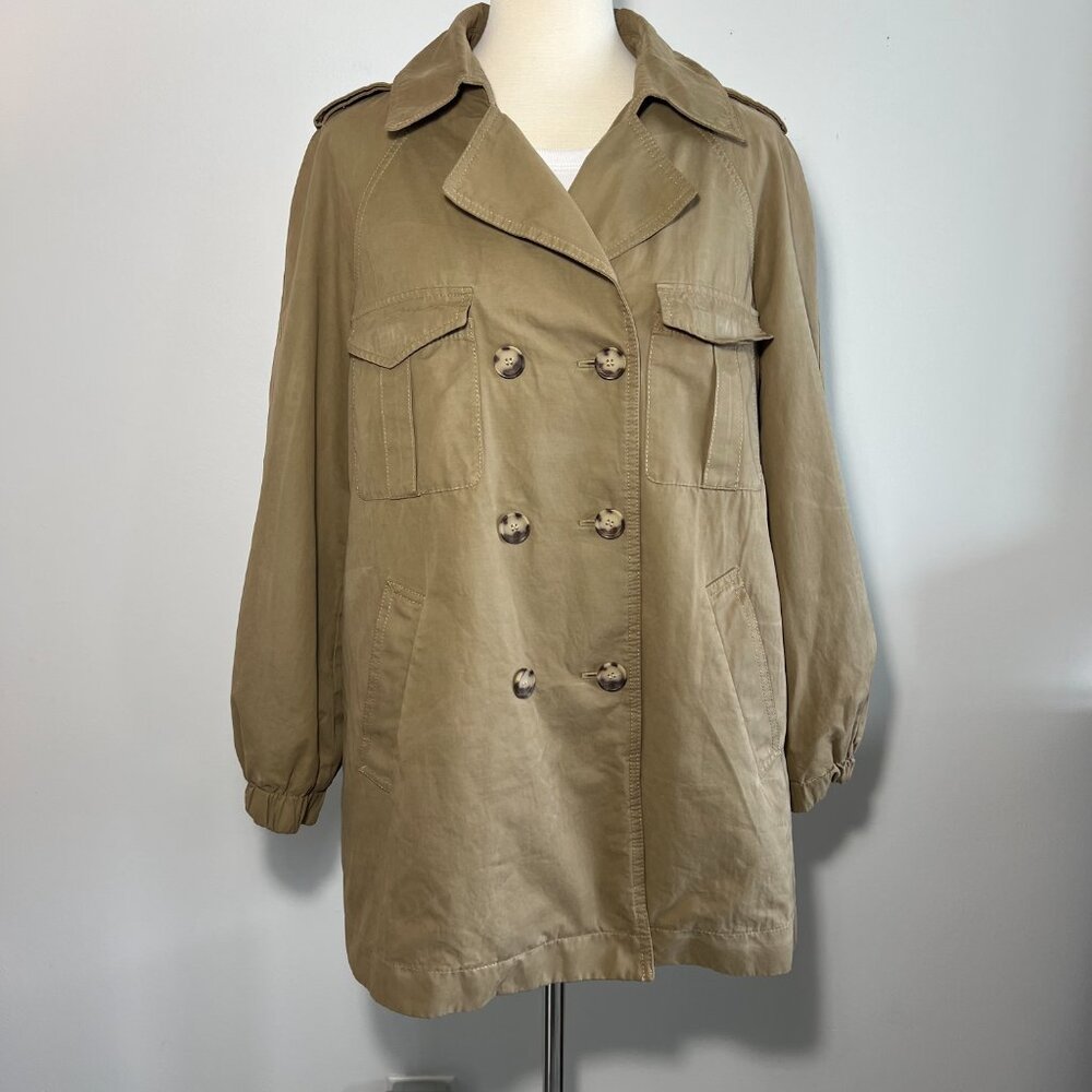 Loft Double Breasted Jacket Utility Jacket Tan Si… - image 2